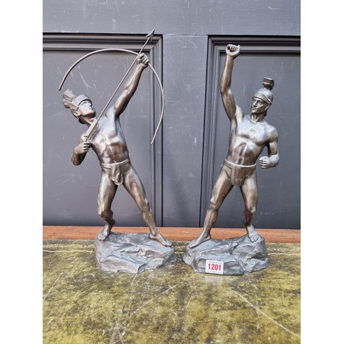 1201 - A pair of spelter figures of classical warriors, 40cm high. 