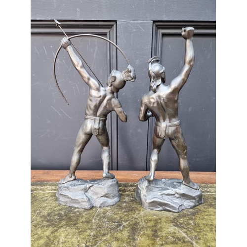 1201 - A pair of spelter figures of classical warriors, 40cm high. 