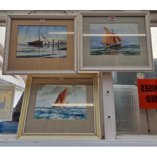 1206 - Lawrence Crisp, coastal scenes, a set of three, each signed and dated '86, watercolour, 16 x 24cm. (... 