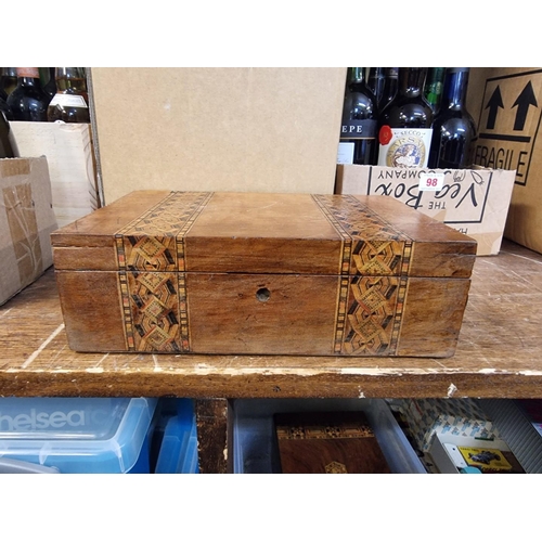 1446 - Two Victorian walnut and parquetry writing slopes, largest 35cm wide; together with a Japanese ... 