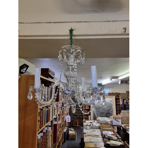 1510 - A glass three branch chandelier, approx 44cm high.