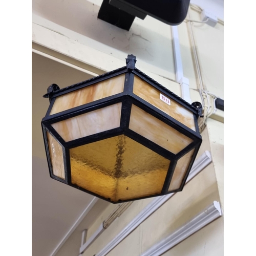 1513 - A marbled glass hexagonal ceiling lantern, 38cm diameter. 