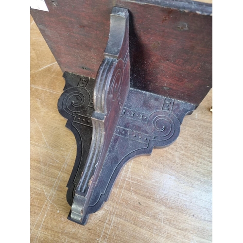 1554 - A painted wood wall bracket, 33.5cm wide x 47cm high; together with another carved oak wall bracket;... 