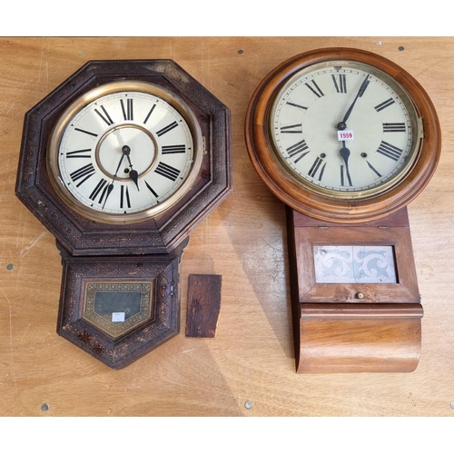 1559 - Two antique drop dial wall clocks, (each a.f.). 