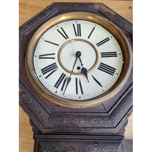 1559 - Two antique drop dial wall clocks, (each a.f.). 