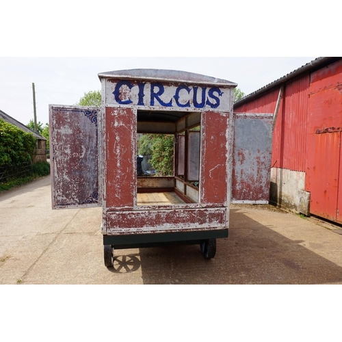 1548A - An early 20th century aluminium circus wagon, on four wheel base, 300cm long x 137.5cm wide x 2... 