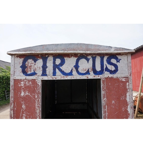 1548A - An early 20th century aluminium circus wagon, on four wheel base, 300cm long x 137.5cm wide x 2... 