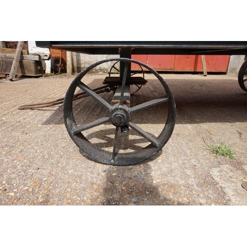 1548A - An early 20th century aluminium circus wagon, on four wheel base, 300cm long x 137.5cm wide x 2... 