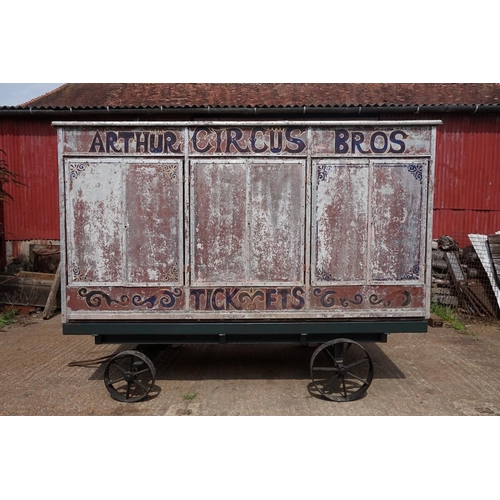 1548A - An early 20th century aluminium circus wagon, on four wheel base, 300cm long x 137.5cm wide x 2... 