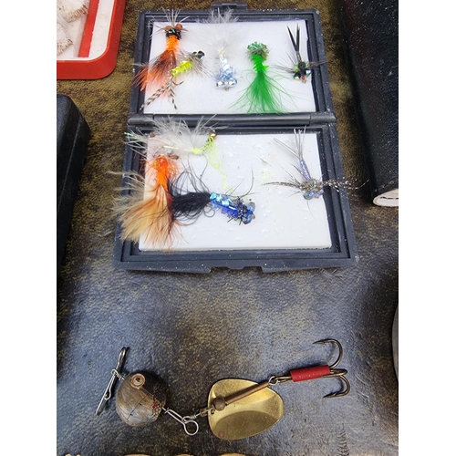 Angling: a collection of vintage fly boxes to include trout examples.