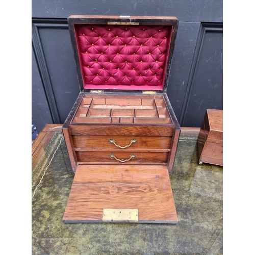 1045 - A Victorian walnut and ebony strung work box, 34cm wide; together with a Regency mahogany and line i... 