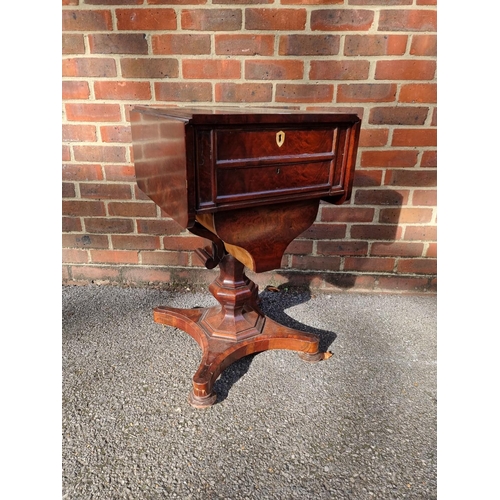 1060 - A Victorian figured mahogany pedestal work table, with ivory escutcheon 45.5cm wide. DEFRA Ivory Act... 