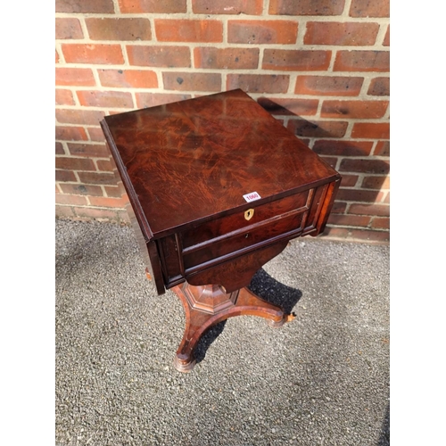 1060 - A Victorian figured mahogany pedestal work table, with ivory escutcheon 45.5cm wide. DEFRA Ivory Act... 