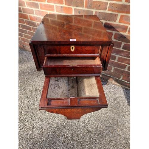 1060 - A Victorian figured mahogany pedestal work table, with ivory escutcheon 45.5cm wide. DEFRA Ivory Act... 