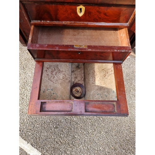 1060 - A Victorian figured mahogany pedestal work table, with ivory escutcheon 45.5cm wide. DEFRA Ivory Act... 