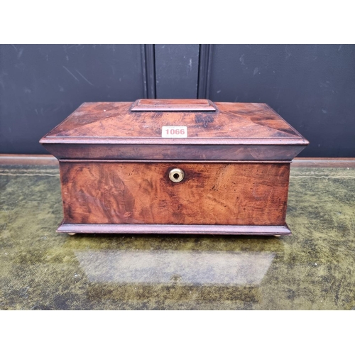 1066 - A 19th century mahogany sarcophagus tea caddy, 34cm wide. 