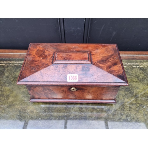 1066 - A 19th century mahogany sarcophagus tea caddy, 34cm wide. 