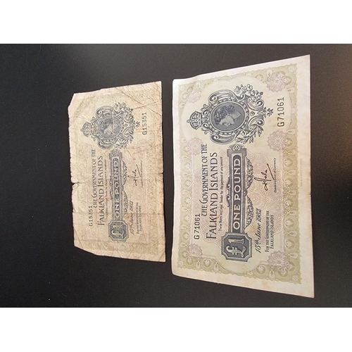 111 - Banknotes: two Falkland Islands £1, dated 15th June 1982, Serial No.G71061 and G15351. (2)... 