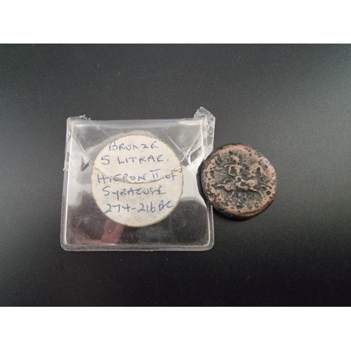 121 - Coins: Greek Sicily Syracuse, a Hieron II bronze hemilitron, bust and warrior on horseback, 25mm, 16... 