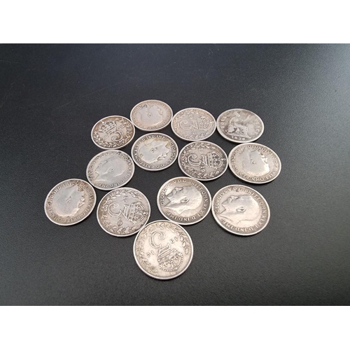 123 - Coins: thirteen silver 3d coins; to include an 1836 example and twelve other 1912-19.... 