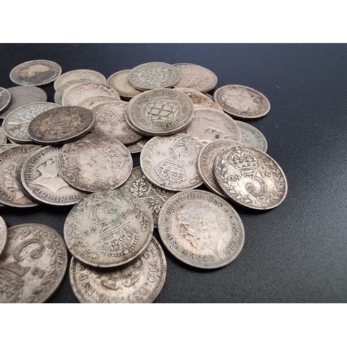 127 - Coins: forty-four silver and part silver 3d coins, Victoria to George VI.