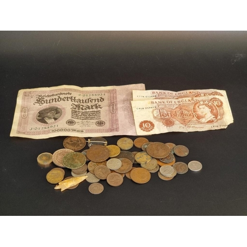 135 - Coins: quantity of silver and other coins; together with two Fforde ten shilling notes.... 