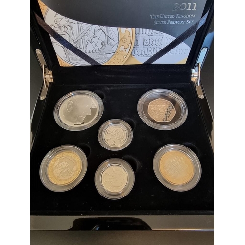 26 - Coins: a 2011 Royal Mint 'UK Silver Piedfort Set', containing six coins 50p to £5, with CoA, boxed.... 
