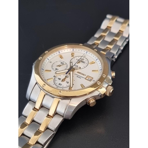 A Seiko stainless steel and gold plated chronograph