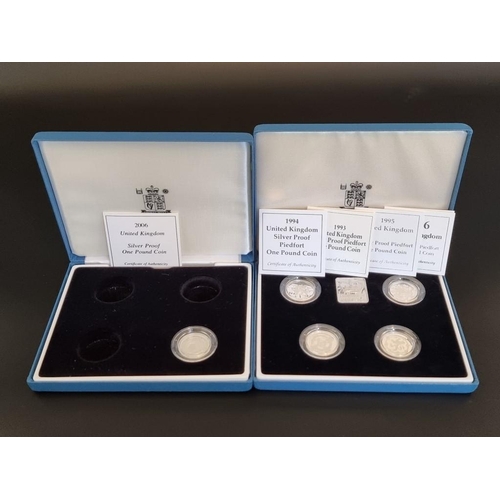 42 - Coins: a 2013 Royal Mint 'Piedfort Collection', containing four silver proof £1 coins, 1993-6, each ... 