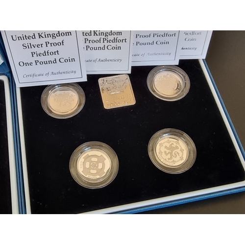 42 - Coins: a 2013 Royal Mint 'Piedfort Collection', containing four silver proof £1 coins, 1993-6, each ... 