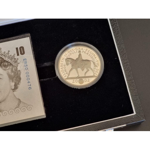 44 - Coins: a Royal Mint 'Golden Jubilee 1952-2002' silver proof crown and £10 banknote set, with CoA No.... 