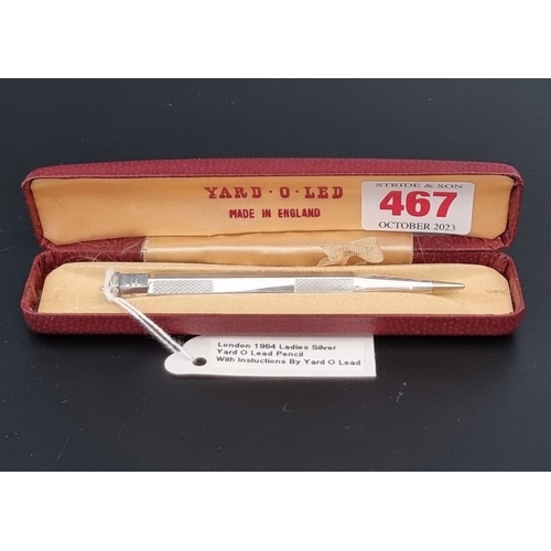 467 - A silver Ladies Yard-O-Led propelling pencil, London 1964, 10cm, in original case with instructions.... 