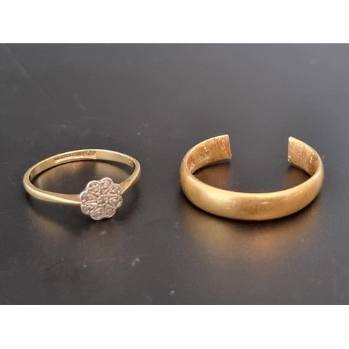 477 - A 22ct gold wedding band, 5g; together with a ring, stamped 18ct Plat, set one small diamond. (2)... 