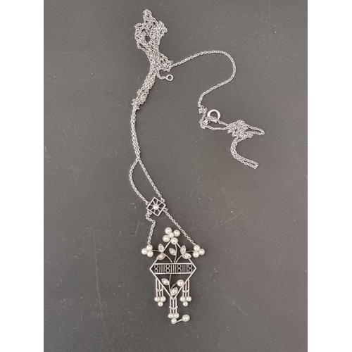 488A - An Art Deco pendant necklace, set diamonds and seed pearls, chain length 65cm.