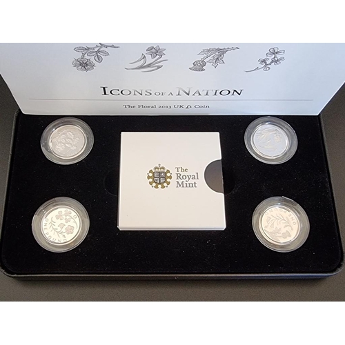 51 - Coins: a 2013-14 Royal Mint Piedfort silver proof 'Icons of a Nation' 2013 £1 coin set, containing f... 
