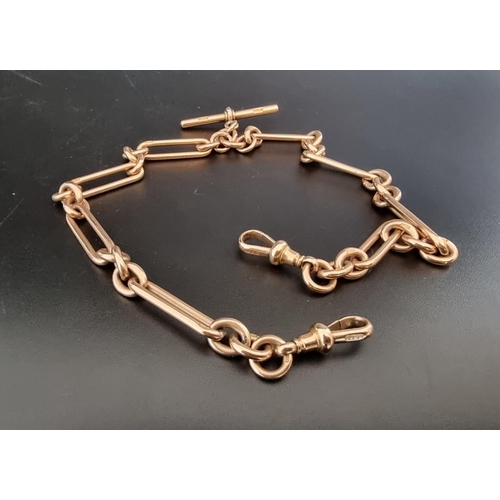 532 - An Edwardian yellow metal trombone link double Albert chain, each link stamped '9 375', 38cm long.... 