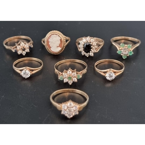 537 - Eight various 9ct gold rings, most set synthetic gems, 13.5g gross weight.