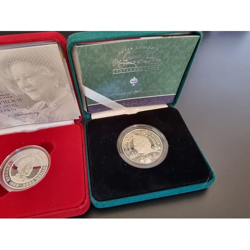 54 - Coins: four Royal Mint 'The Queen Mother' silver proof crowns; to include a Piedfort 1900-2000 cente... 