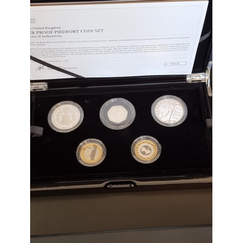 58 - Coins: a 2017 Royal Mint 'Silver Proof Piedfort Commemorative Coin Set', containing five coins, 50p ... 