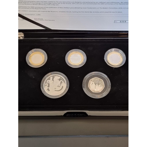 59 - Coins: a 2018 Royal Mint 'Silver Proof Piedfort Commemorative Coin Set' containing five coins, 50p t... 