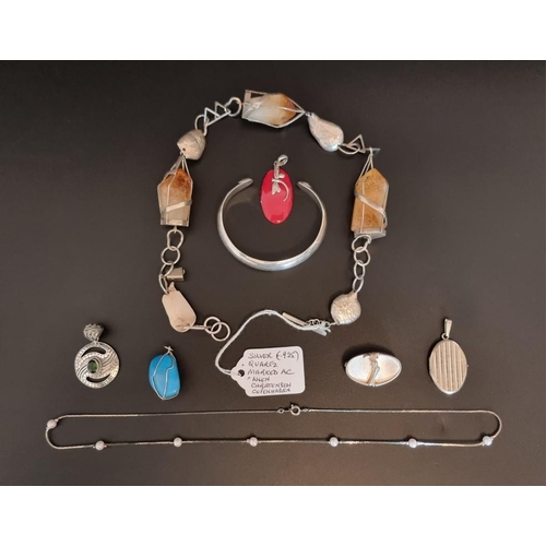 591 - A white metal and quartz necklace, stamped AC, 925, 44cm; together with seven other items of jewelle... 