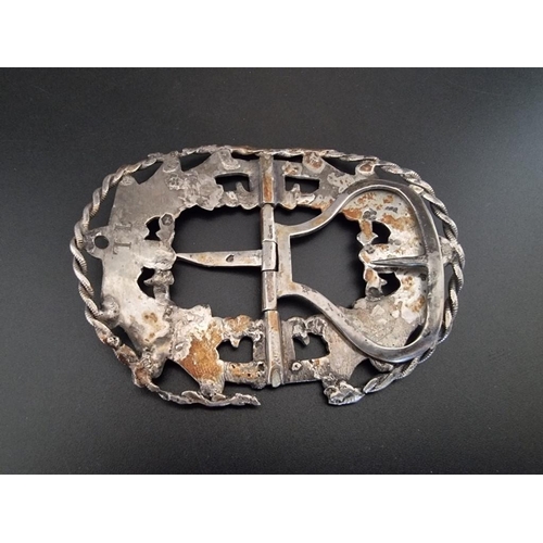 592 - A large 19th century Dutch belt buckle, .833 standard, 10.5 x 8cm.