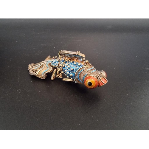 596 - A Chinese articulated silver gilt and cloisonné enamel koi carp pendant, stamped silver, 8.5cm, boxe... 