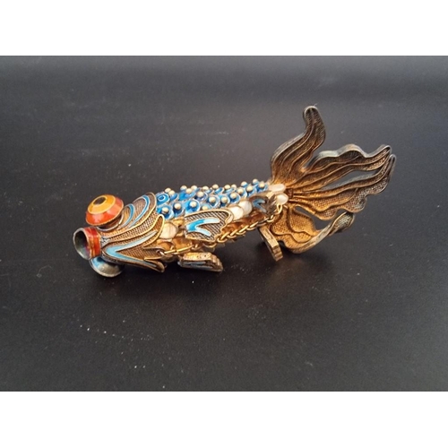 596 - A Chinese articulated silver gilt and cloisonné enamel koi carp pendant, stamped silver, 8.5cm, boxe... 