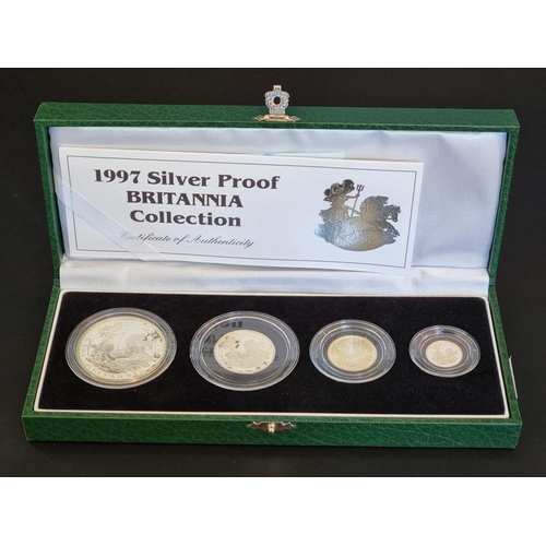 62 - Coins: a 1997 Royal Mint 'Silver Proof Britannia Collection', containing four coins, 20p to £2, with... 