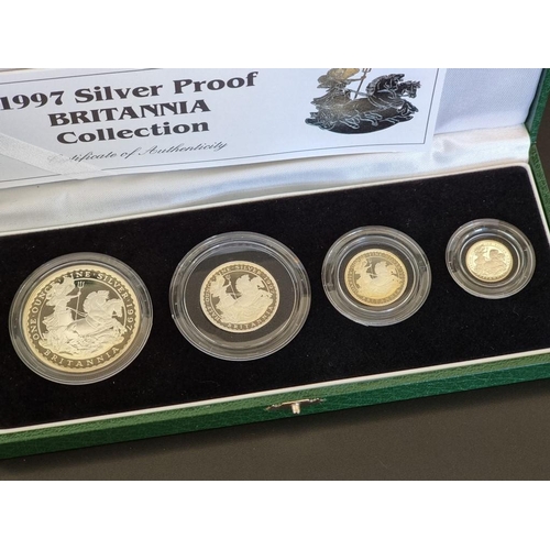 62 - Coins: a 1997 Royal Mint 'Silver Proof Britannia Collection', containing four coins, 20p to £2, with... 