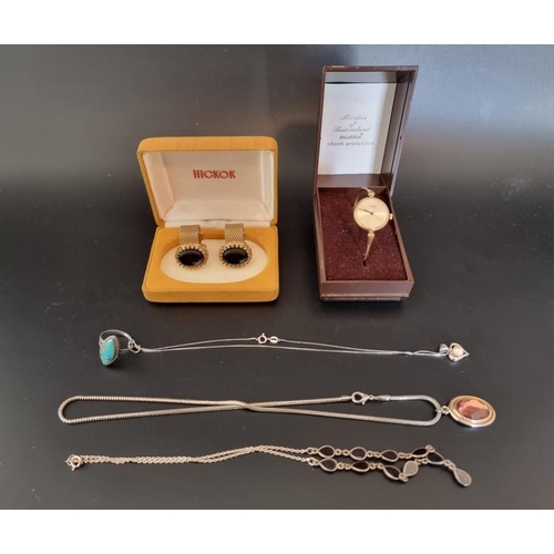 628 - A necklace and pendant, set single pearl, stamped 925; together with other items. (6)... 