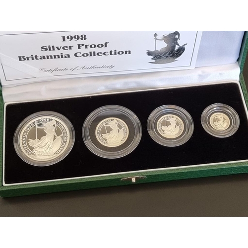 63 - Coins: a 1998 Royal Mint 'Silver Proof Britannia Collection', containing four coins, 20p to £2, with... 