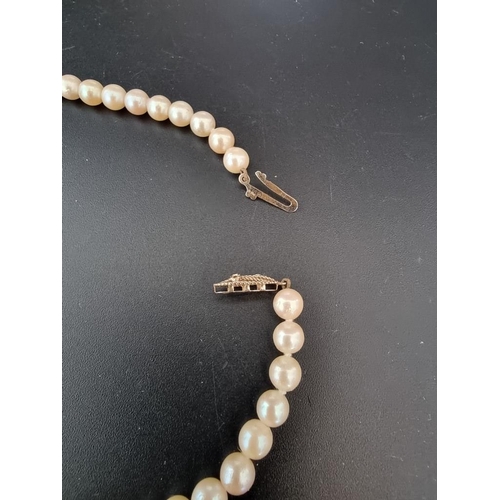 633 - A pearl necklace, clasp stamped '375', 44cm, boxed.