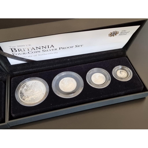 68 - Coins: a 2009 Royal Mint 'Silver Proof Britannia Collection', containing four coins, 20p to £2, with... 